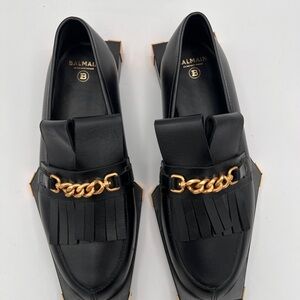 BALMAIN Black & Gold Tomi Loafers